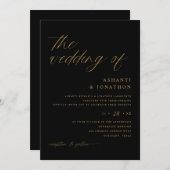 Romantic Modern Black and Gold Wedding Kaart (Voorkant / Achterkant)