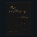 Romantic Modern Black and Gold Wedding Kaart<br><div class="desc">Ervaar moderne elegantie op zijn best met onze Black and Gold Minimalist Wedding Invitation. Deze opvallende uitnodiging combineert de stoutmoedigheid van zwart met de tijdloze allure van goud, wat resulteert in een verfijnde harmonie die de ideale toon zet voor uw speciale dag. Uitgelicht door een delicaat script in luxueus goud,...</div>