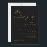 Romantic Modern Black and Gold Wedding Kaart<br><div class="desc">Ervaar moderne elegantie op zijn best met onze Black and Gold Minimalist Wedding Invitation. Deze opvallende uitnodiging combineert de stoutmoedigheid van zwart met de tijdloze allure van goud, wat resulteert in een verfijnde harmonie die de ideale toon zet voor uw speciale dag. Uitgelicht door een delicaat script in luxueus goud,...</div>