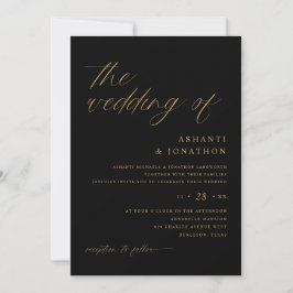 Romantic Modern Black and Gold Wedding Kaart