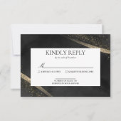 Romantic Modern Black and Gold Wedding RSVP Kaart (Voorkant)