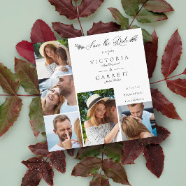 Romantic Modern Branches Collage 5 Foto's Couple Save The Date