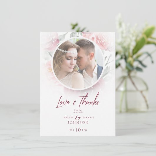 Romantic Modern Classic Floral Pink Shades Photo Bedankkaart (Staand voorkant)