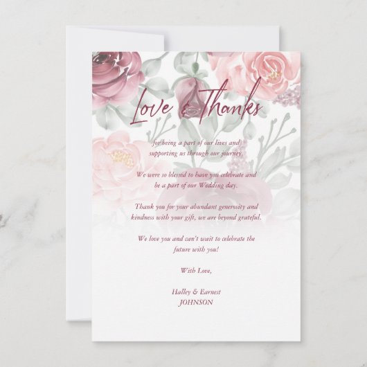 Romantic Modern Classic Floral Pink Shades Photo Bedankkaart (Achterkant)