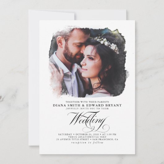 Romantic Modern Elegant Two Photos Wedding Kaart (Voorkant)