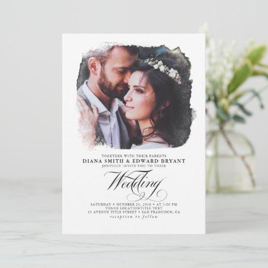 Romantic Modern Elegant Two Photos Wedding Kaart (Staand voorkant)