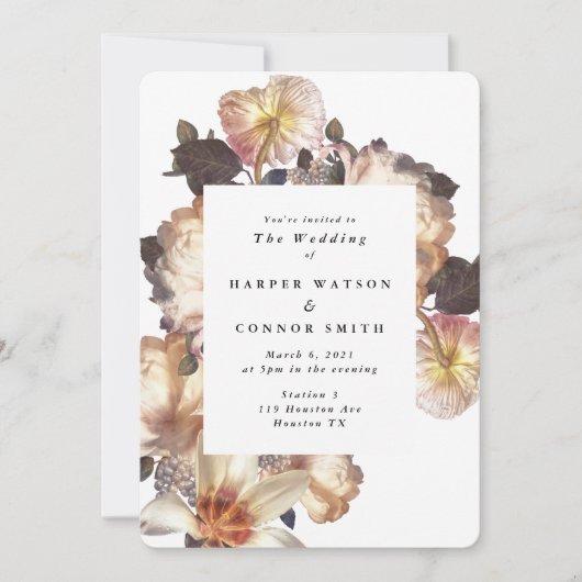 Romantic Modern Flower Floral Wedding Invitation Kaart (Voorkant)