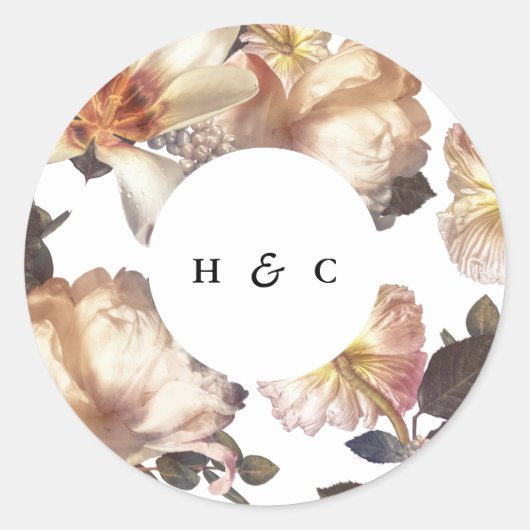 Romantic Modern Flower Floral Wedding Ronde Sticker (Voorkant)