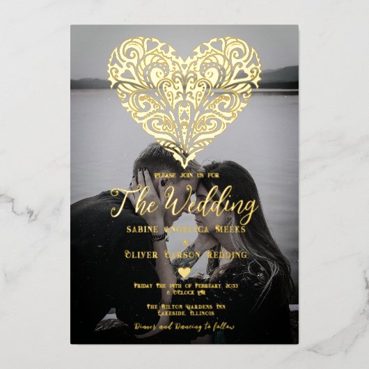 Romantic Modern Foto Folie Wedding Uitnodiging (Voorkant)