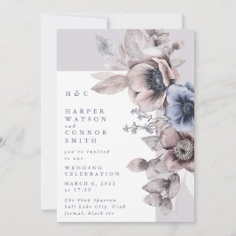 Romantic Modern Light Moody Winter Floral Wedding Kaart
