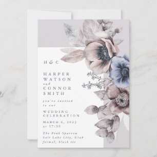 Romantic Modern Light Moody Winter Floral Wedding Kaart