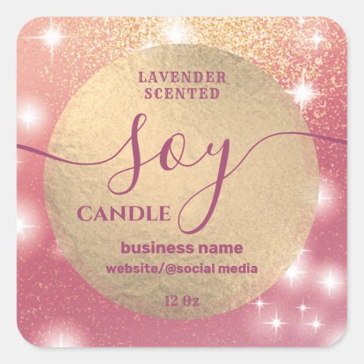 Romantic Modern luxe sparkle script soy candle Vierkante Sticker (Voorkant)