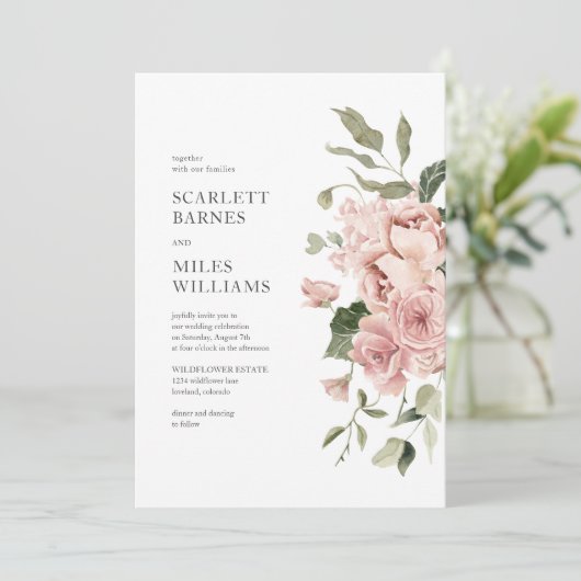 Romantic Modern roze Roses Wedding Kaart (Staand voorkant)