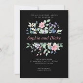 Romantic Modern Wildflower Black Wedding Kaart (Voorkant)