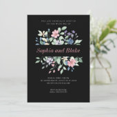 Romantic Modern Wildflower Black Wedding Kaart (Staand voorkant)