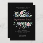 Romantic Modern Wildflower Black Wedding Kaart (Voorkant / Achterkant)