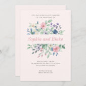 Romantic Moderne wilde bloemen Bleek Roze bruiloft Kaart (Voorkant / Achterkant)