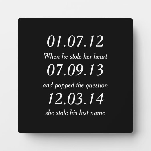Romantic Moments Personalized Dates Custom Wedding Fotoplaat (Voorkant)