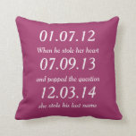 Romantic Moments Personalized Dates Custom Wedding Kussen<br><div class="desc">Perfect cadeau voor pas gehuwde paren. Pas deze aan met uw gedenkwaardige momenten en uw favoriete achtergrondkleur.</div>