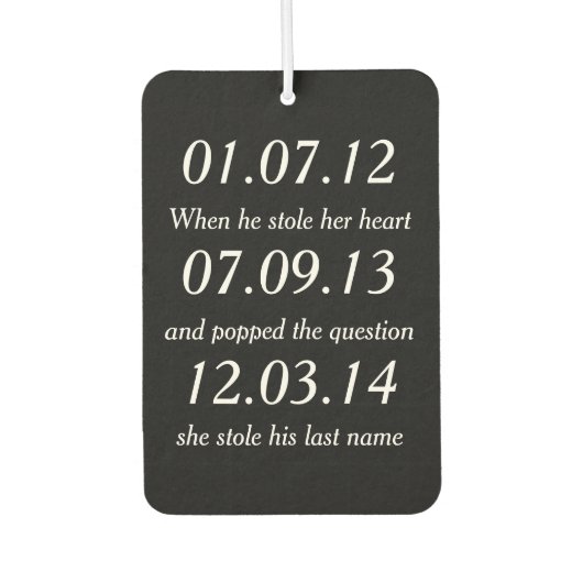 Romantic Moments Personalized Dates Custom Wedding Luchtverfrisser (Voorkant)