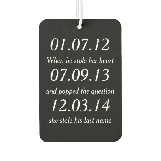 Romantic Moments Personalized Dates Custom Wedding Luchtverfrisser (Achterkant)
