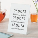 Romantic Moments Personalized Dates Custom Wedding Reclamebord Met Voetstuk<br><div class="desc">Personaliseer het met uw favoriete datums en momenten.</div>