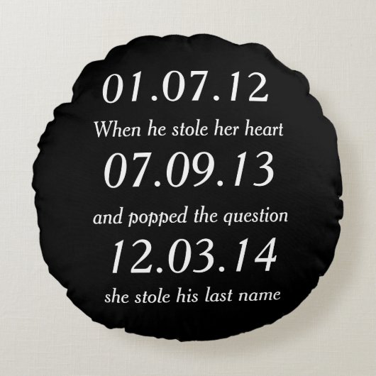 Romantic Moments Personalized Dates Custom Wedding Rond Kussen (Voorkant)