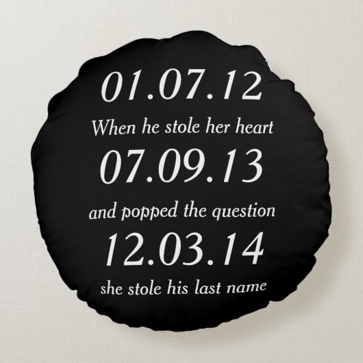 Romantic Moments Personalized Dates Custom Wedding Rond Kussen (Achterkant)