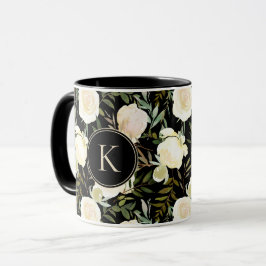 Romantic Monogram Floral Vanilla Green Waterverf Mok