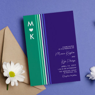 Romantic Monogram Gay Flag Stripes Wedding Kaart