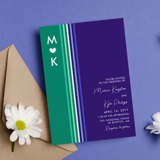Romantic Monogram Gay Flag Stripes Wedding Kaart