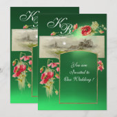 ROMANTİC MONOGRAM/POPPIËN, rode, groene jade Kaart (Voorkant / Achterkant)