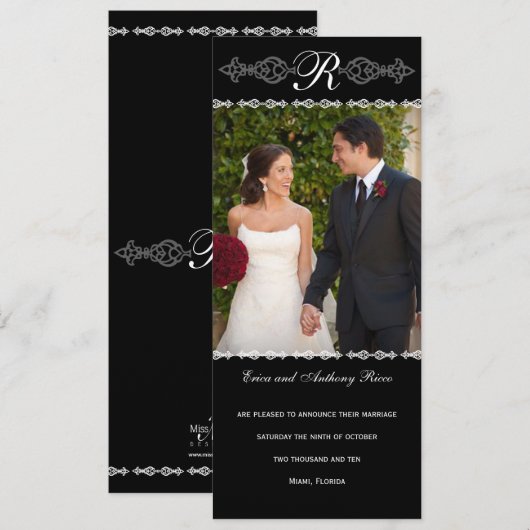 Romantic Monogrammed Wedding Announding Kaart (Voorkant / Achterkant)