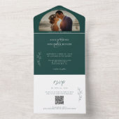 Romantic Moody Emerald Green Wedding Foto All In One Uitnodiging (Binnen)