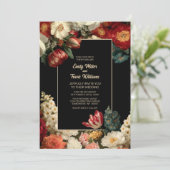 Romantic Moody Floral Black Wedding Kaart (Staand voorkant)