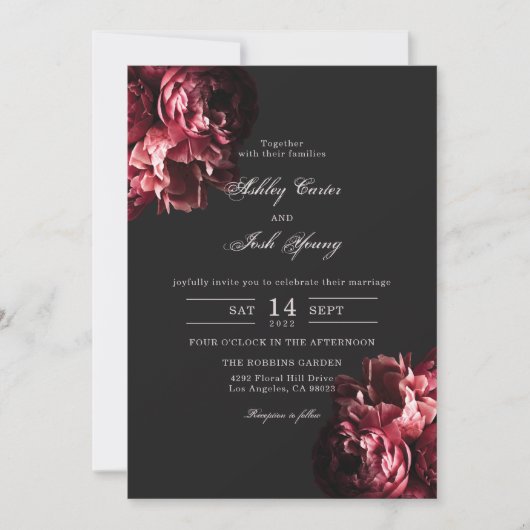 Romantic Moody Gothic Dark Floral Wedding Kaart (Voorkant)