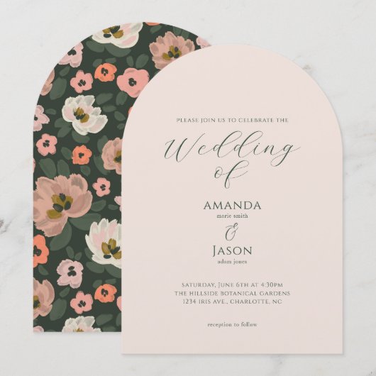 Romantic moody painted floral garden party wedding kaart (Voorkant / Achterkant)