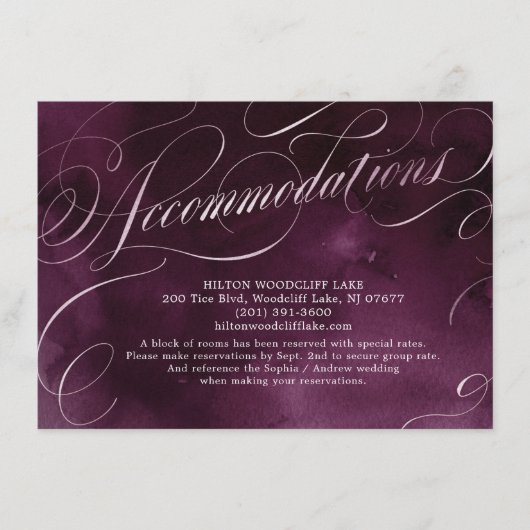 Romantic Moody plum kalligrafie Informatiekaartje (Voorkant)