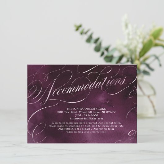 Romantic Moody plum kalligrafie Informatiekaartje (Staand voorkant)