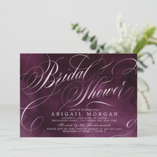 Romantic Moody plum kalligraphy Vrijgezellenfeest Kaart (Staand voorkant)