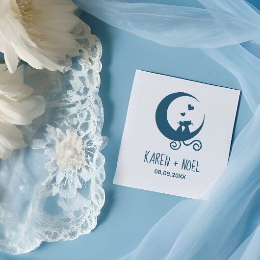 Romantic Moon Funny Kittens Couple Rubberstempel