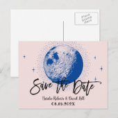 Romantic Moon & Stars Pink Wedding Save the Date Aankondigingskaart (Voorkant / Achterkant)