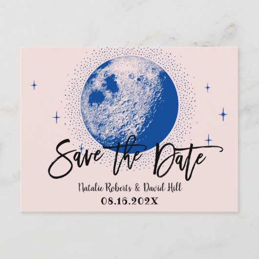 Romantic Moon & Stars Pink Wedding Save the Date Aankondigingskaart (Voorkant)