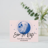 Romantic Moon & Stars Pink Wedding Save the Date Aankondigingskaart (Staand voorkant)