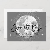 Romantic Moon & Stars Wedding Save the Date Aankondigingskaart (Voorkant / Achterkant)