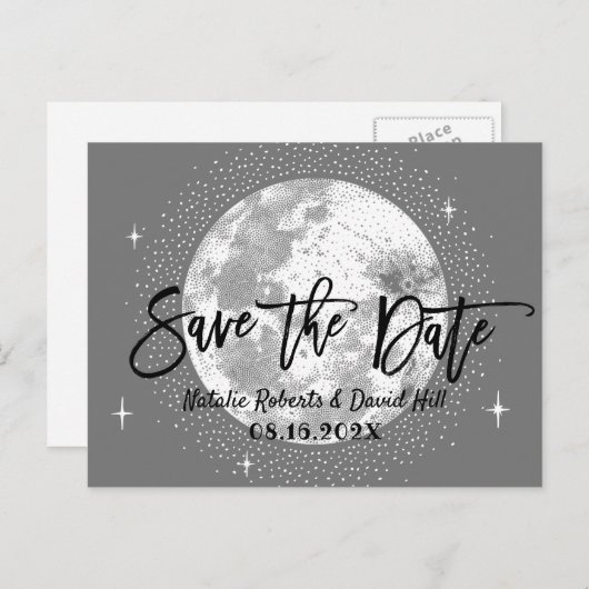 Romantic Moon & Stars Wedding Save the Date Aankondigingskaart (Voorkant / Achterkant)