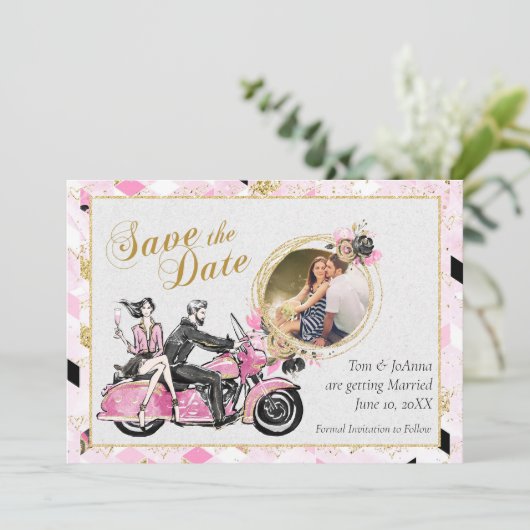 Romantic Motorcycle Save the Date (Staand voorkant)