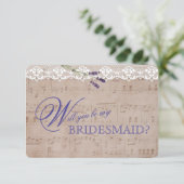 Romantic Music Lavender word my BRIDESMAID Invite Kaart (Staand voorkant)