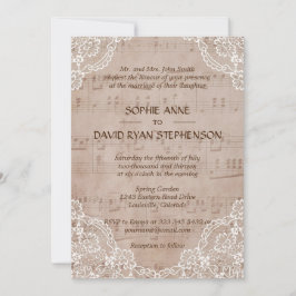 Romantic Music Sheet and Lace Wedding Kaart