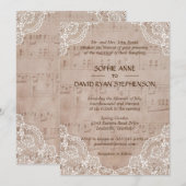 Romantic Music Sheet and Lace Wedding Kaart (Voorkant / Achterkant)